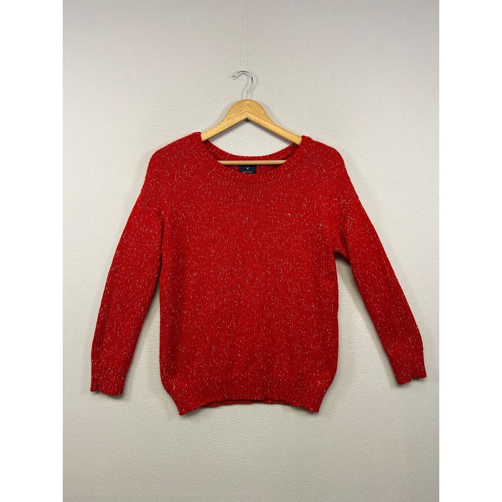 American Eagle Vintage Boyfriend Womens Medium Red Gold Metallic Chunky Sweater